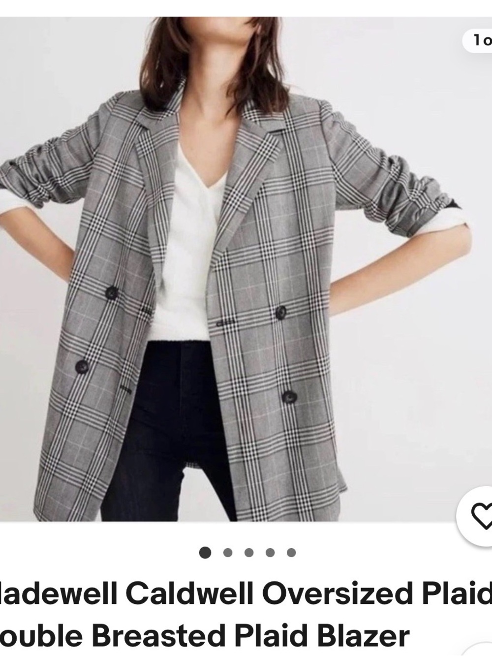 Madewell Plaid Double-Breasted Blazer in Gray/Black